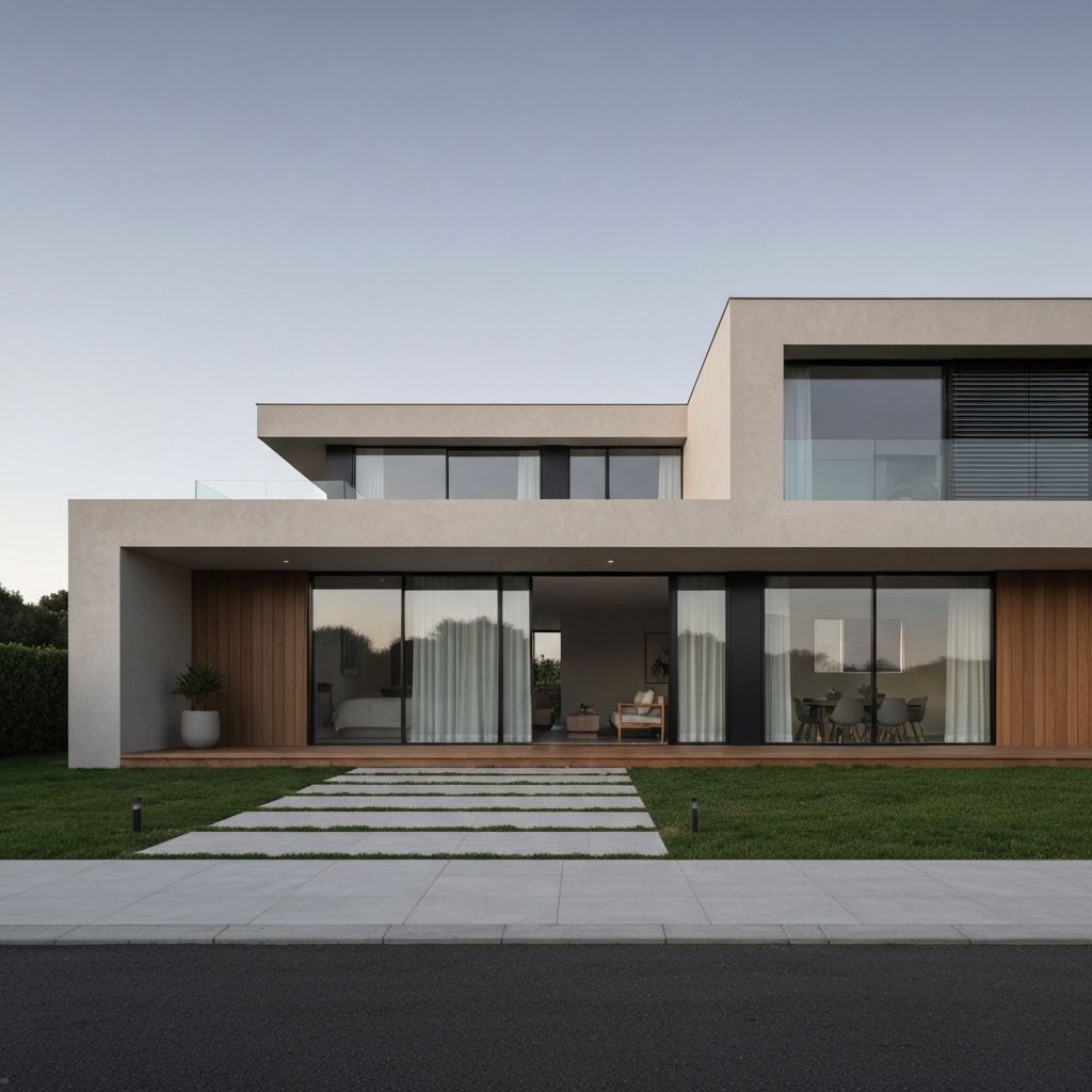 Modern render finish on house exterior